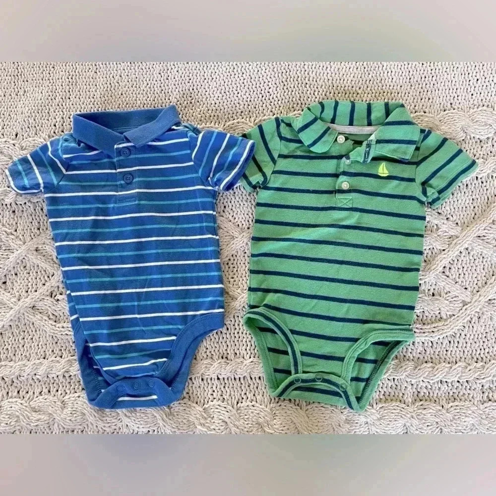 6-9 months Geranimals and Carter’s short sleeve striped‎ polo onesies set​
